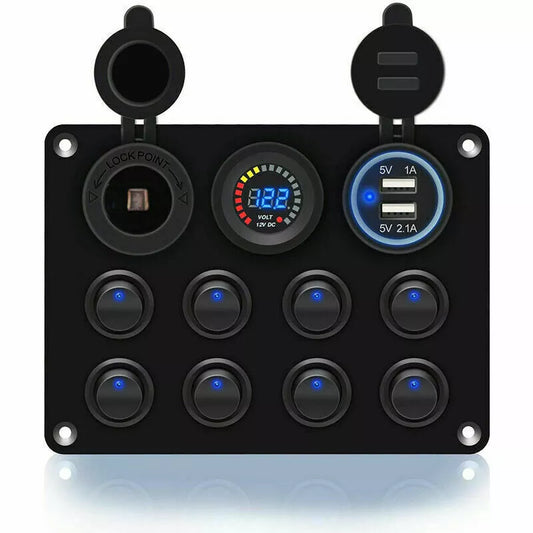 Auto Boot RV LED 8 Gang Schaltpanel Schalter Schalttafel Voltmeter